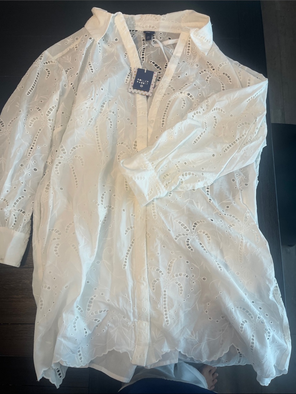 Roller Rabbit White Palm Trees Embroidered Eyelet Button-Down Dress